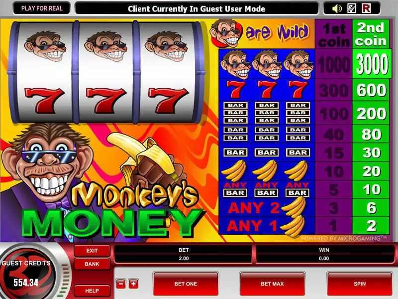Main Screen Reels - Monkey's Money Microgaming Slots Game