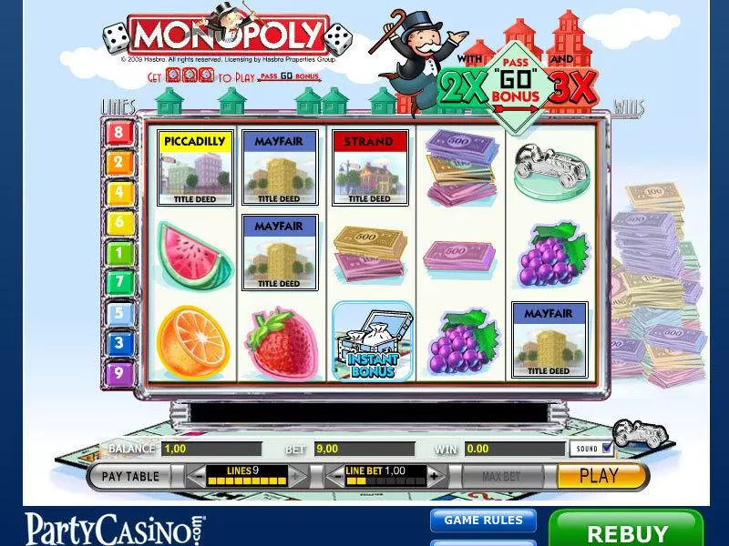 Main Screen Reels - Monopoly IGT Slots Game