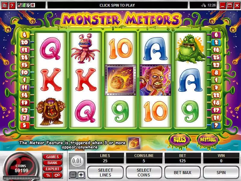 Main Screen Reels - Monster Meteors Microgaming Slots Game