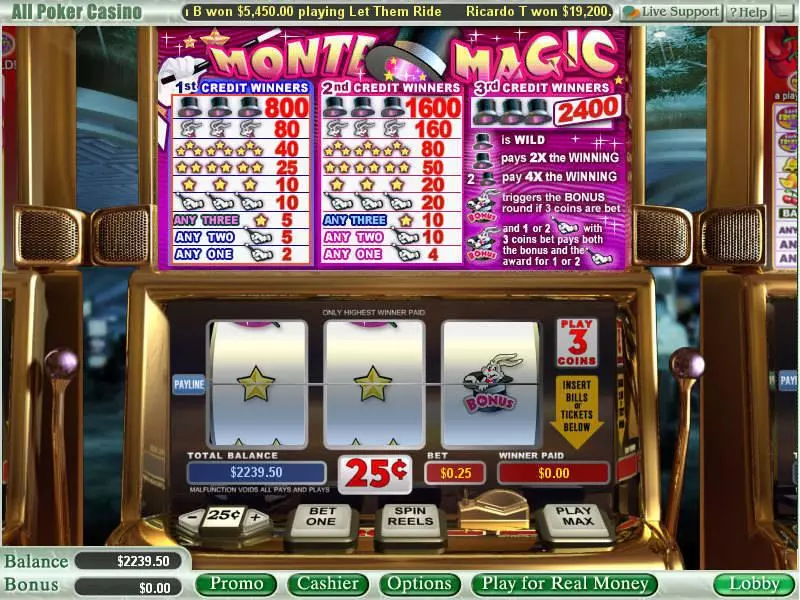 Main Screen Reels - Monte Magic WGS Technology Slots Game