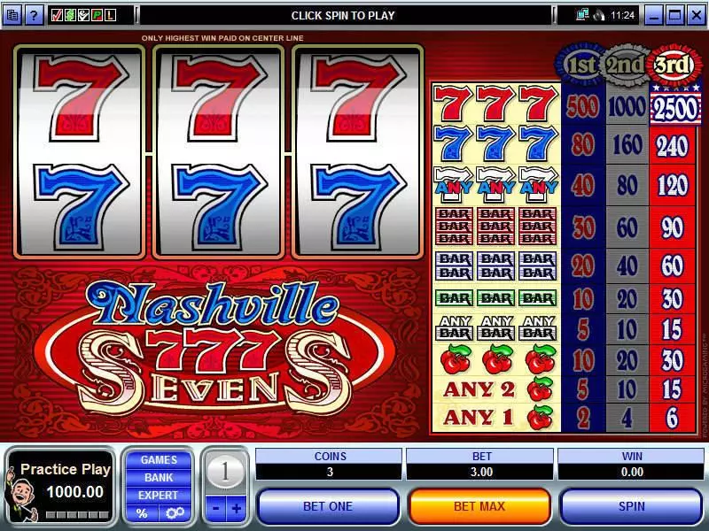 Main Screen Reels - Nashville Sevens Microgaming Slots Game