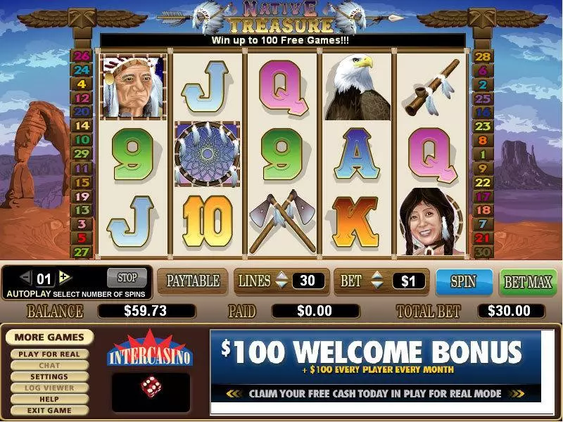 Main Screen Reels - Native Treasure CryptoLogic Slots Game