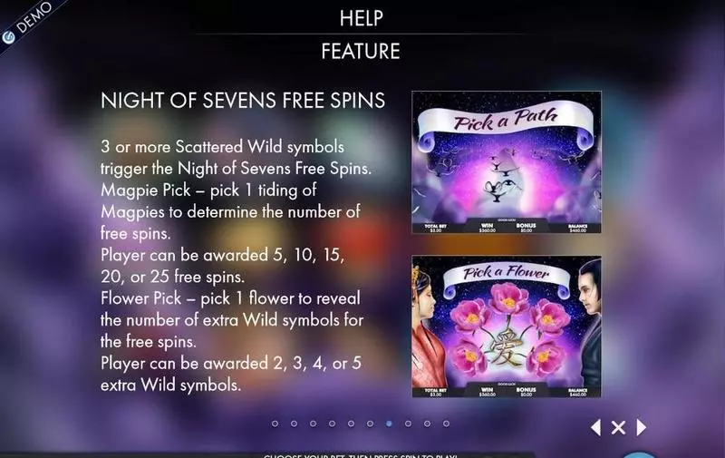 Info and Rules - Night of Sevens Genesis Slots Game