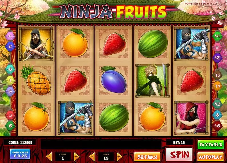 Main Screen Reels - Ninja Fruits Play'n GO Slots Game