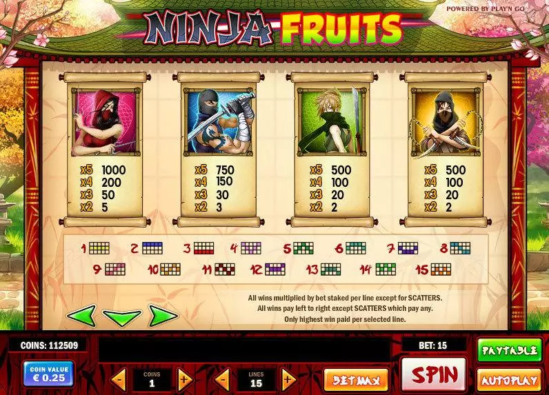 Info and Rules - Ninja Fruits Play'n GO Slots Game