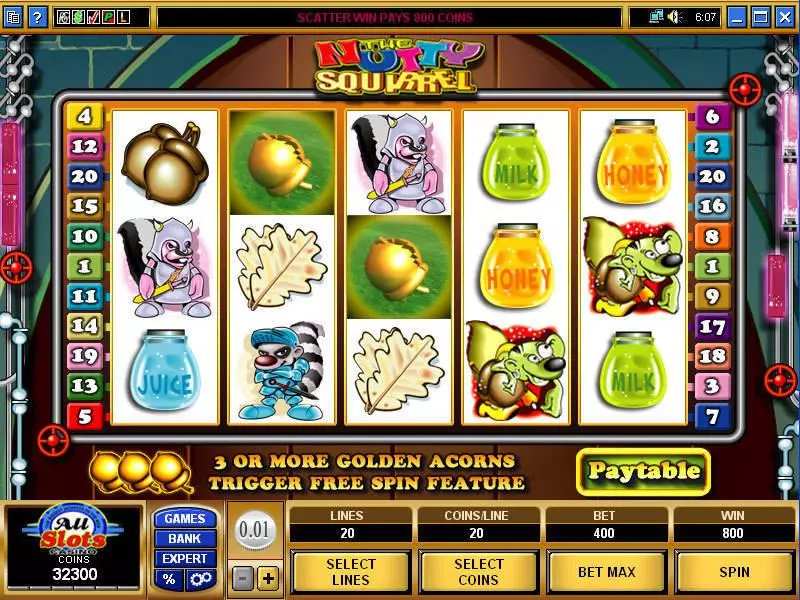 Main Screen Reels - Nutty Squirrel Microgaming Slots Game