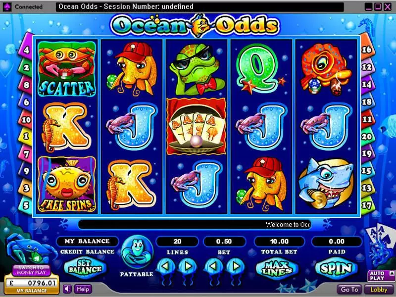 Main Screen Reels - Ocean Odds 888 Slots Game