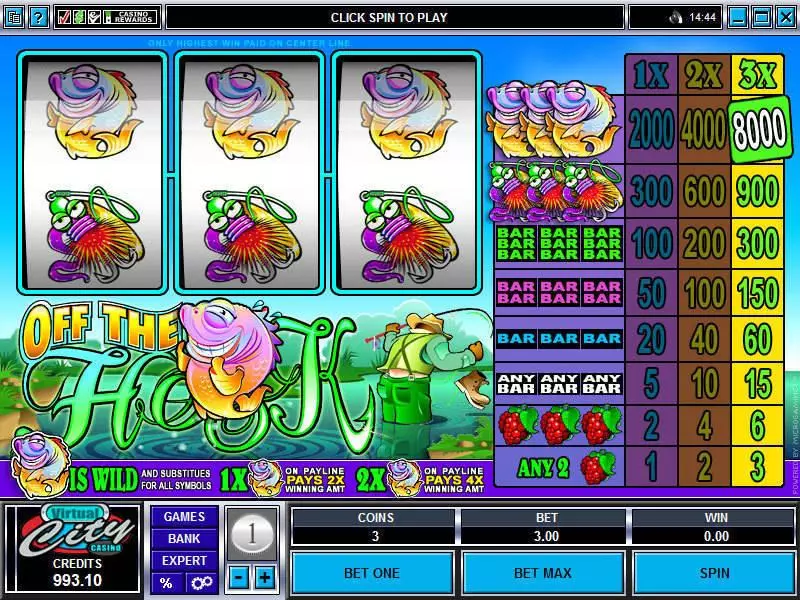 Main Screen Reels - Off the Hook Microgaming Slots Game