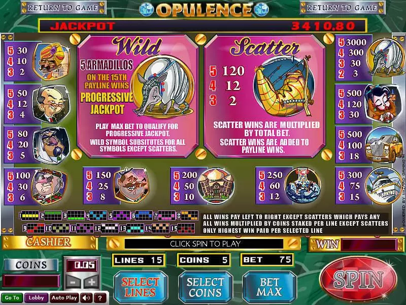 Info and Rules - Opulence Wizard Gaming Slots Game