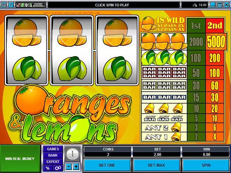 Main Screen Reels - Oranges and Lemons Microgaming Slots Game