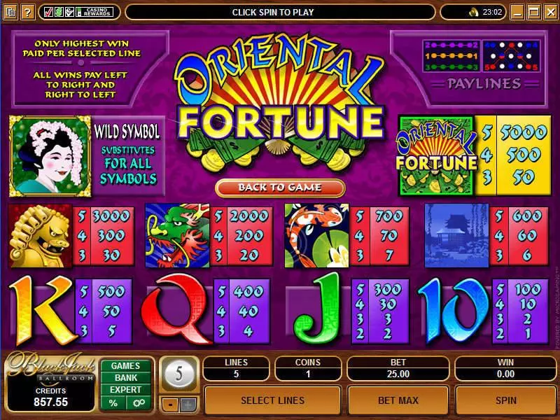 Info and Rules - Oriental Fortune Microgaming Slots Game