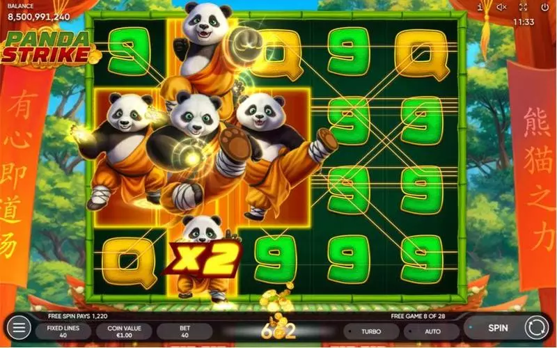 Main Screen Reels - Panda Strike Endorphina Slots Game