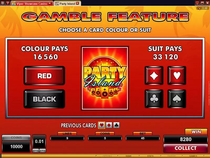 Gamble Screen - Party Island Microgaming Slots Game