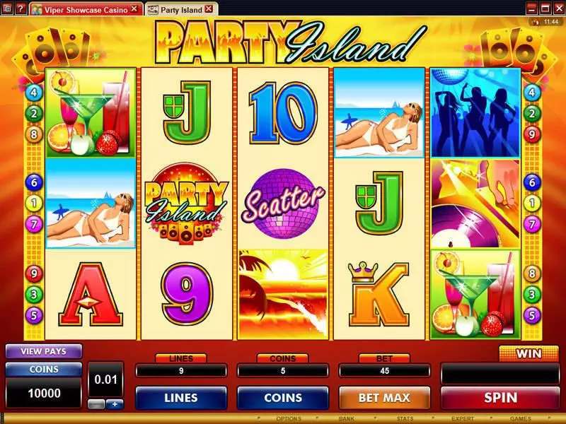 Main Screen Reels - Party Island Microgaming Slots Game