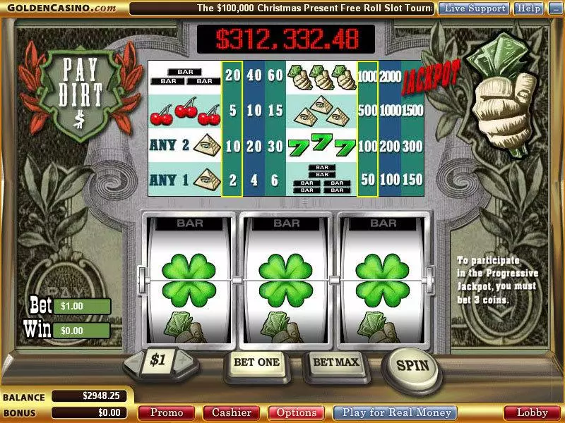 Main Screen Reels - Pay Dirt WGS Technology Slots Game