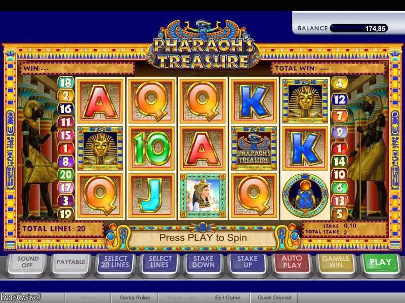 Main Screen Reels - Pharaoh's Treasure bwin.party Slots Game