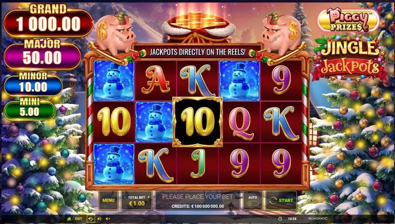 Main Screen Reels - Piggy Prizes - Jingle Jackpots Greentube Slots Game
