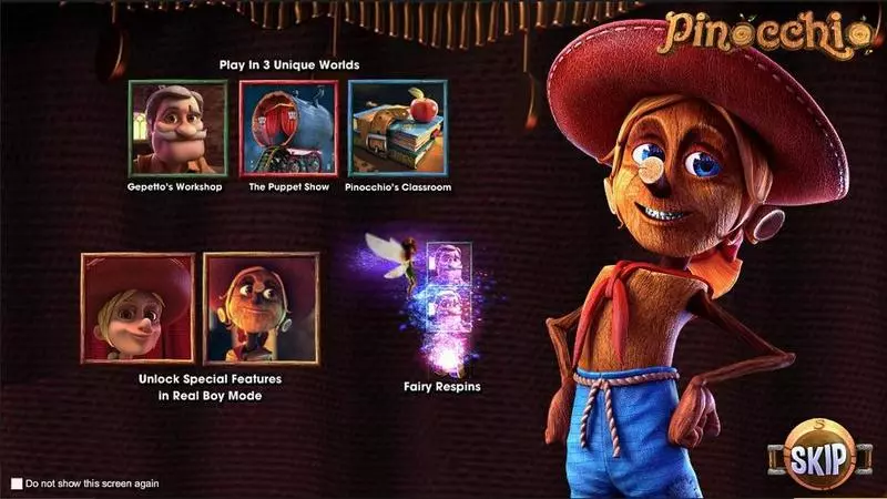 Info and Rules - Pinocchio BetSoft Slots Game