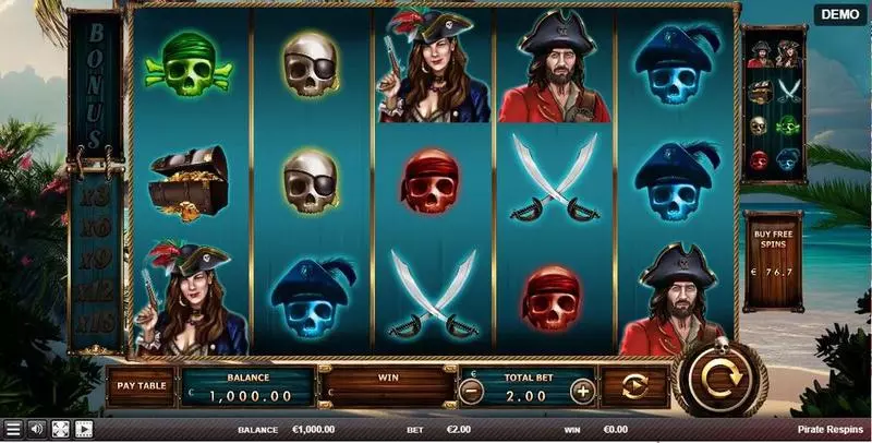 Main Screen Reels - Pirate Respin Red Rake Gaming Slots Game