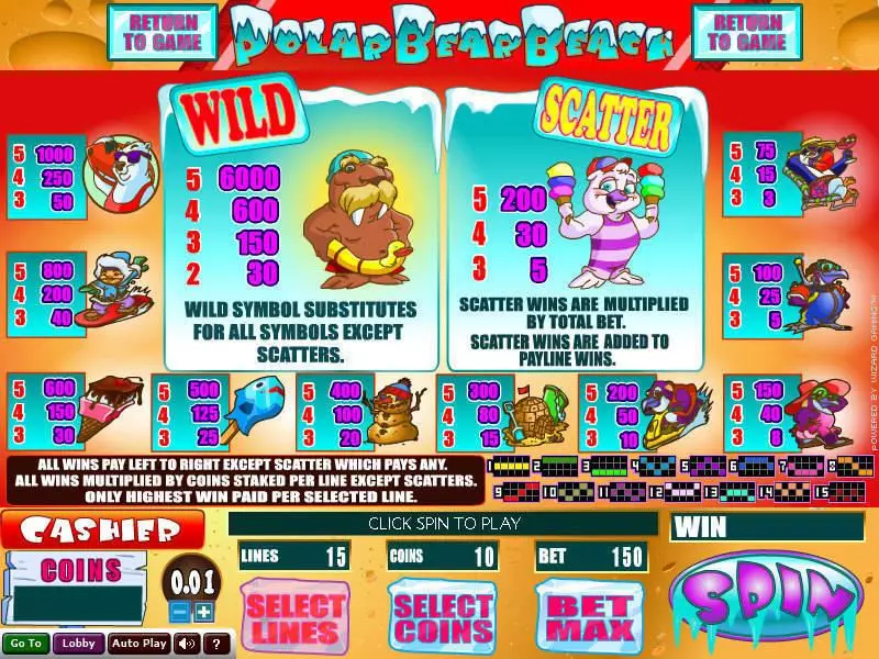 Info and Rules - Polar Bear Beach Wizard Gaming Slots Game