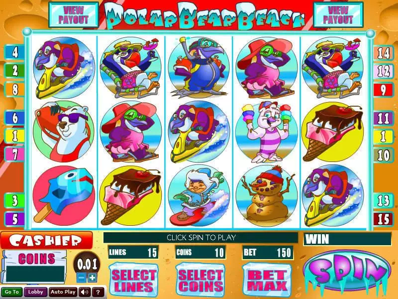 Main Screen Reels - Polar Bear Beach Wizard Gaming Slots Game