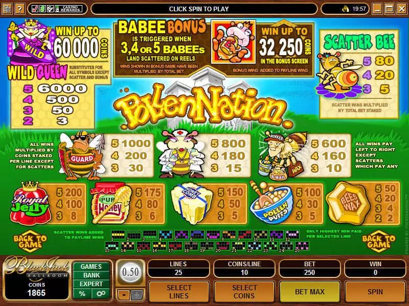 Info and Rules - Pollen Nation Microgaming Slots Game