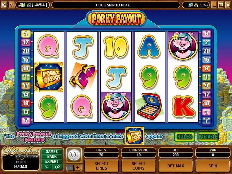 Main Screen Reels - Porky Payout Microgaming Slots Game