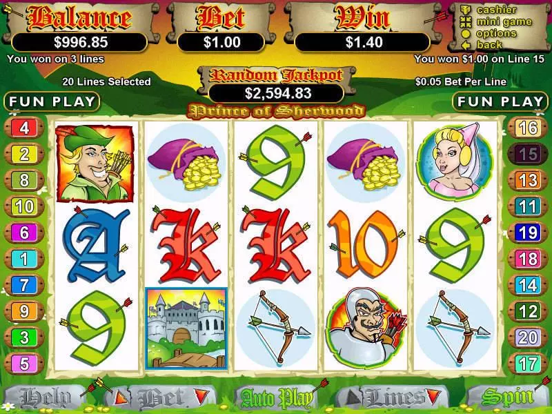 Main Screen Reels - Prince of Sherwood RTG Slots Game