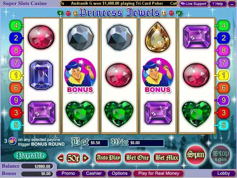 Main Screen Reels - Princess Jewels WGS Technology Slots Game