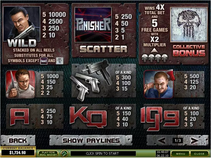Info and Rules - Punisher War Zone PlayTech Slots Game