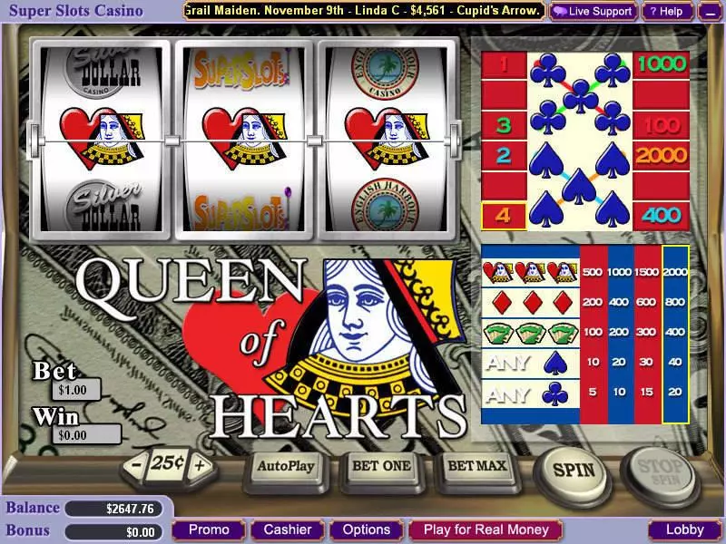 Main Screen Reels - Queen of Hearts Vegas Technology Slots Game