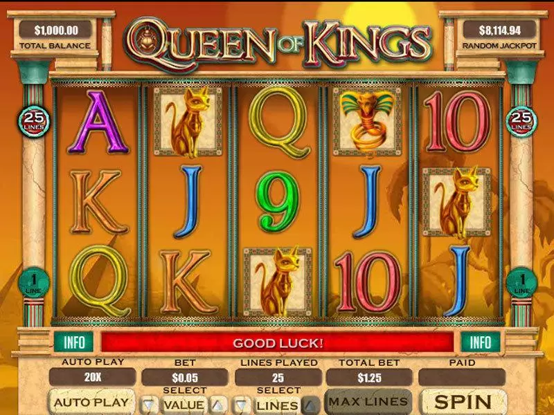 Main Screen Reels - Queen of Kings RTG Slots Game