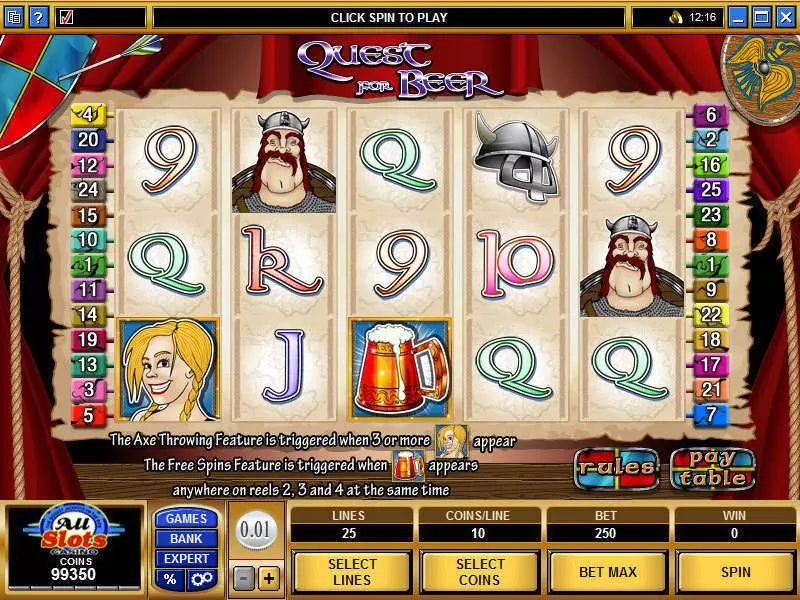 Main Screen Reels - Quest for Beer Microgaming Slots Game