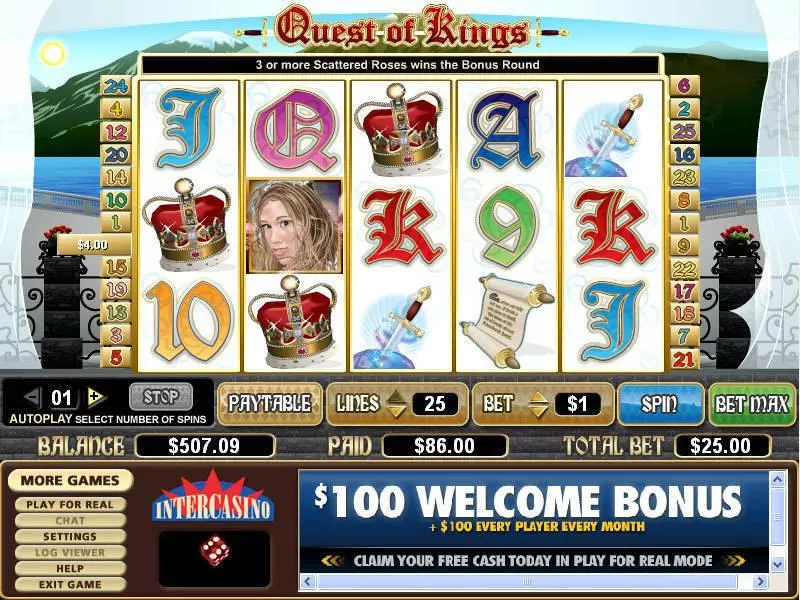 Main Screen Reels - Quest of Kings CryptoLogic Slots Game