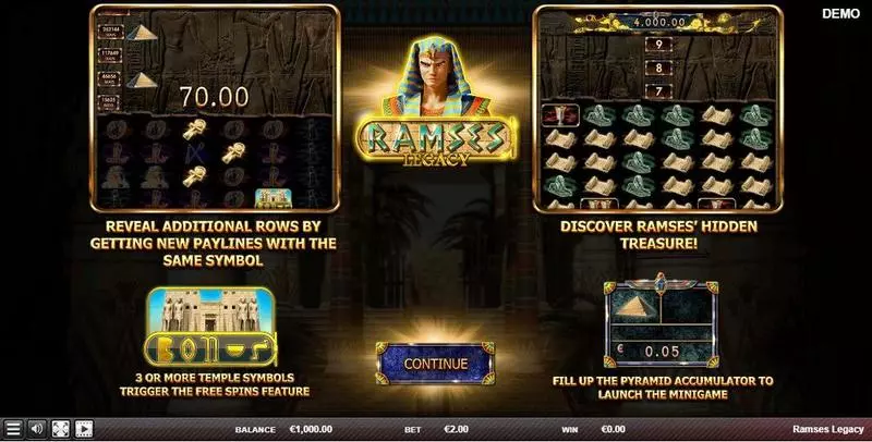 Info and Rules - Ramses Legacy Red Rake Gaming Slots Game