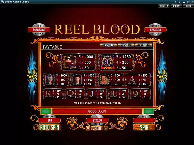 Info and Rules - Reel Blood RTG Slots Game