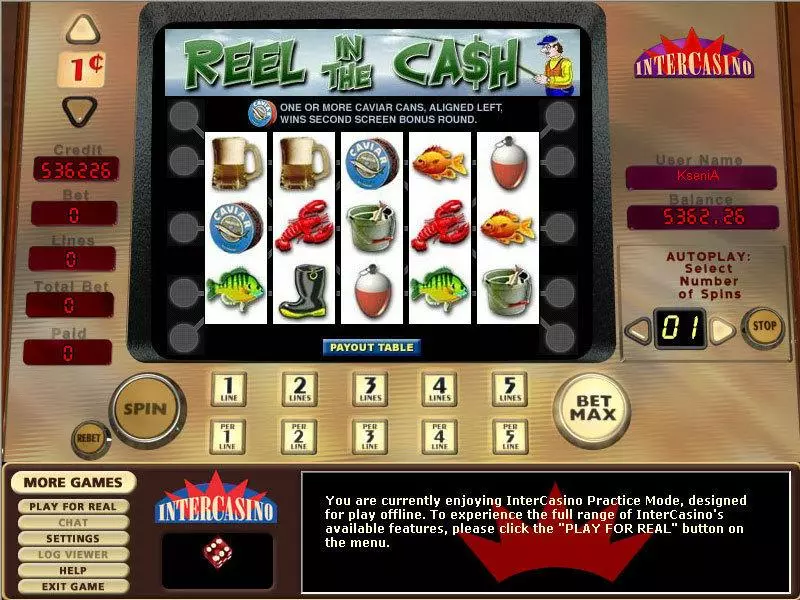 Main Screen Reels - Reel in the Cash 5 Lines CryptoLogic Slots Game