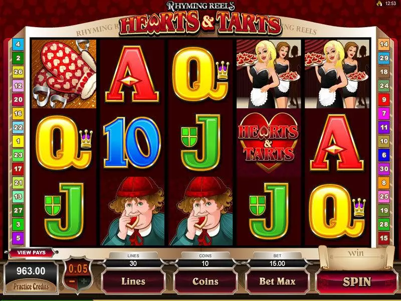 Main Screen Reels - Rhyming Reels - Hearts and Tarts Microgaming Slots Game
