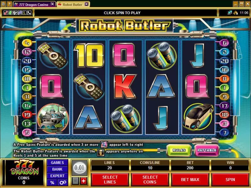 Main Screen Reels - Robot Butler Microgaming Slots Game