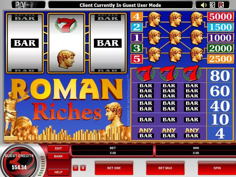 Main Screen Reels - Roman Riches Microgaming Slots Game