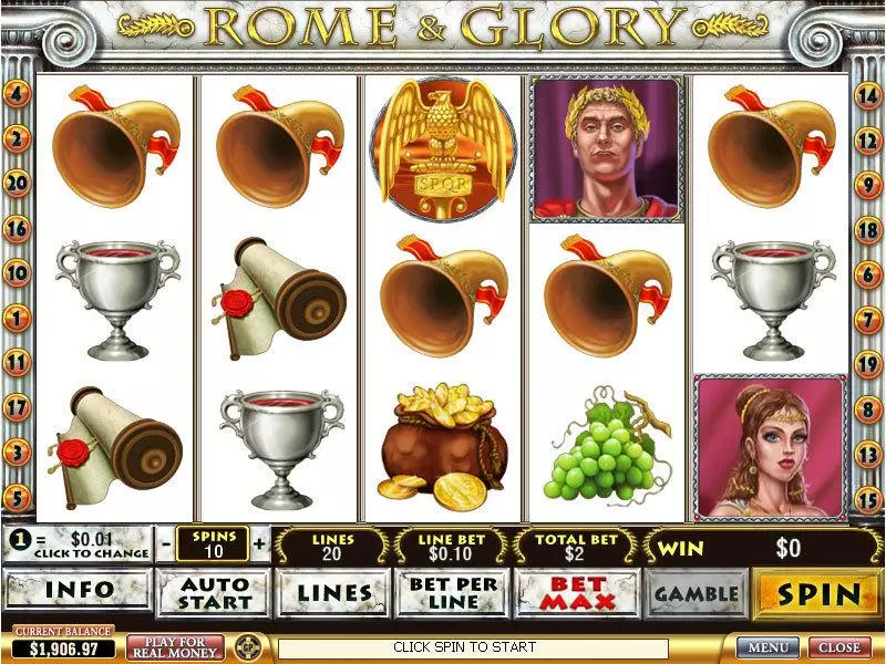 Main Screen Reels - Rome and Glory PlayTech Slots Game