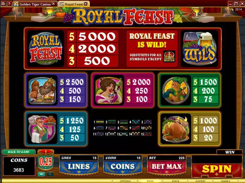 Info and Rules - Royal Feast Microgaming Slots Game