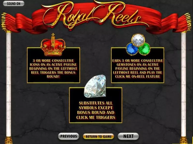 Info and Rules - Royal Reels BetSoft Slots Game