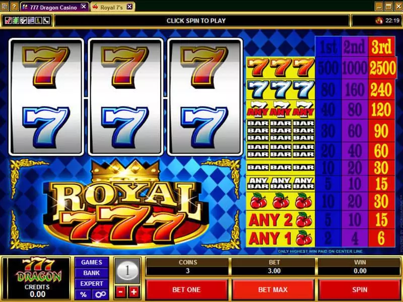 Main Screen Reels - Royal Sevens Microgaming Slots Game