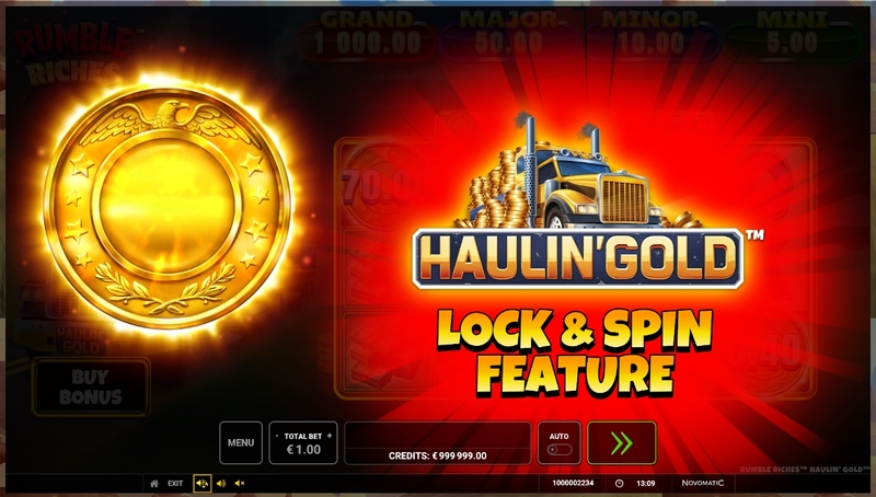 Free Spins Feature - Rumble Riches - Haulin Gold Greentube Slots Game