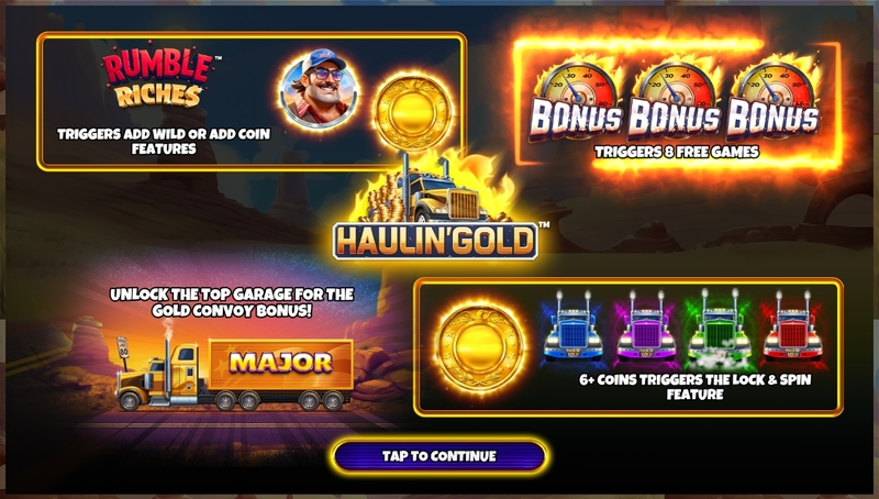Info and Rules - Rumble Riches - Haulin Gold Greentube Slots Game