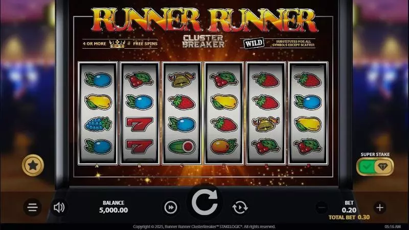 Main Screen Reels - Runner Runner ClusterBreaker StakeLogic Slots Game