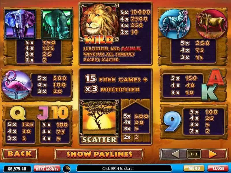 Info and Rules - Safari Heat PlayTech Slots Game