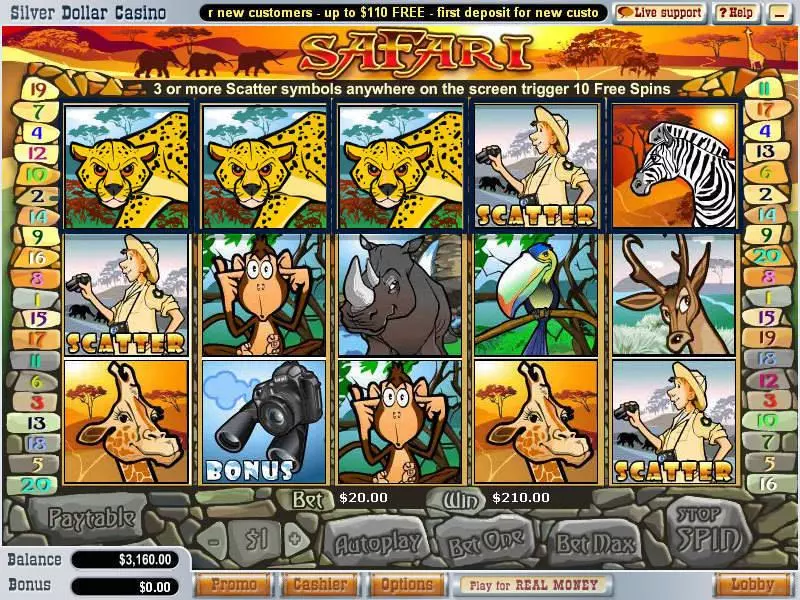 Main Screen Reels - Safari WGS Technology Slots Game