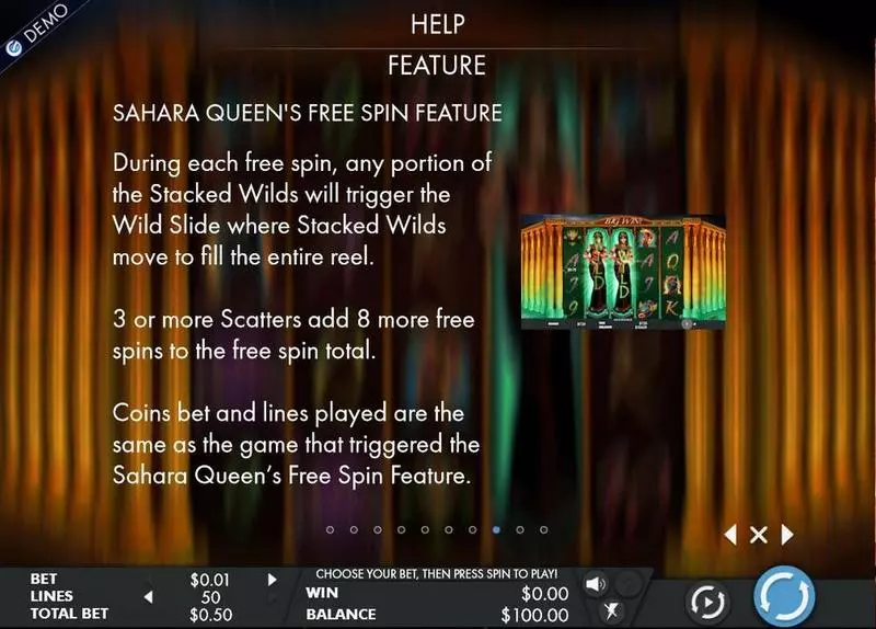 Info and Rules - Sahara Queen Genesis Slots Game
